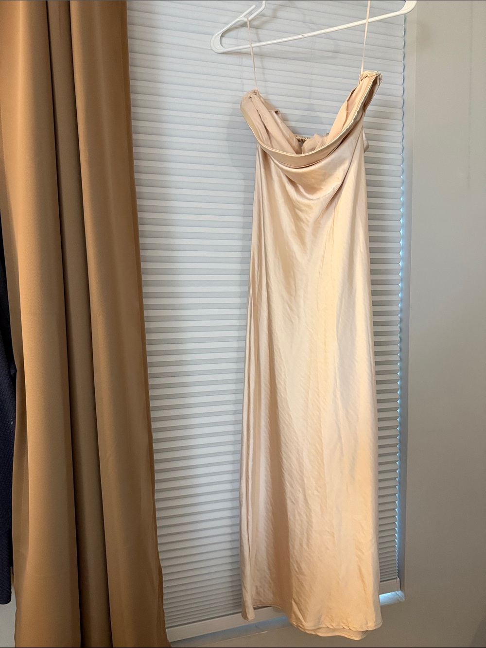 strapless satin Maxi Slip Dress in Champagne